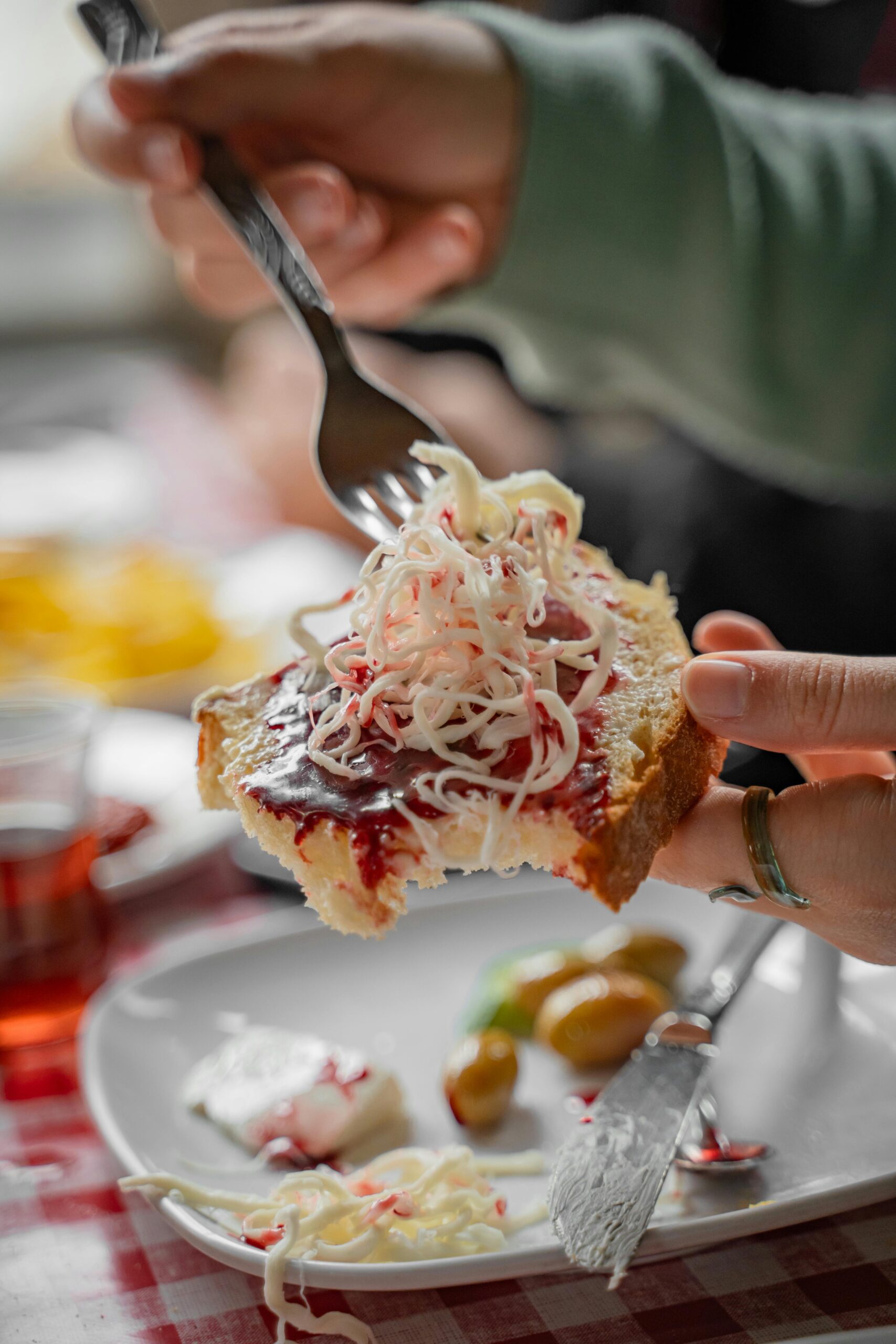 Close-up of a traditional Turkish breakfast with cheese and bread in Bursa.